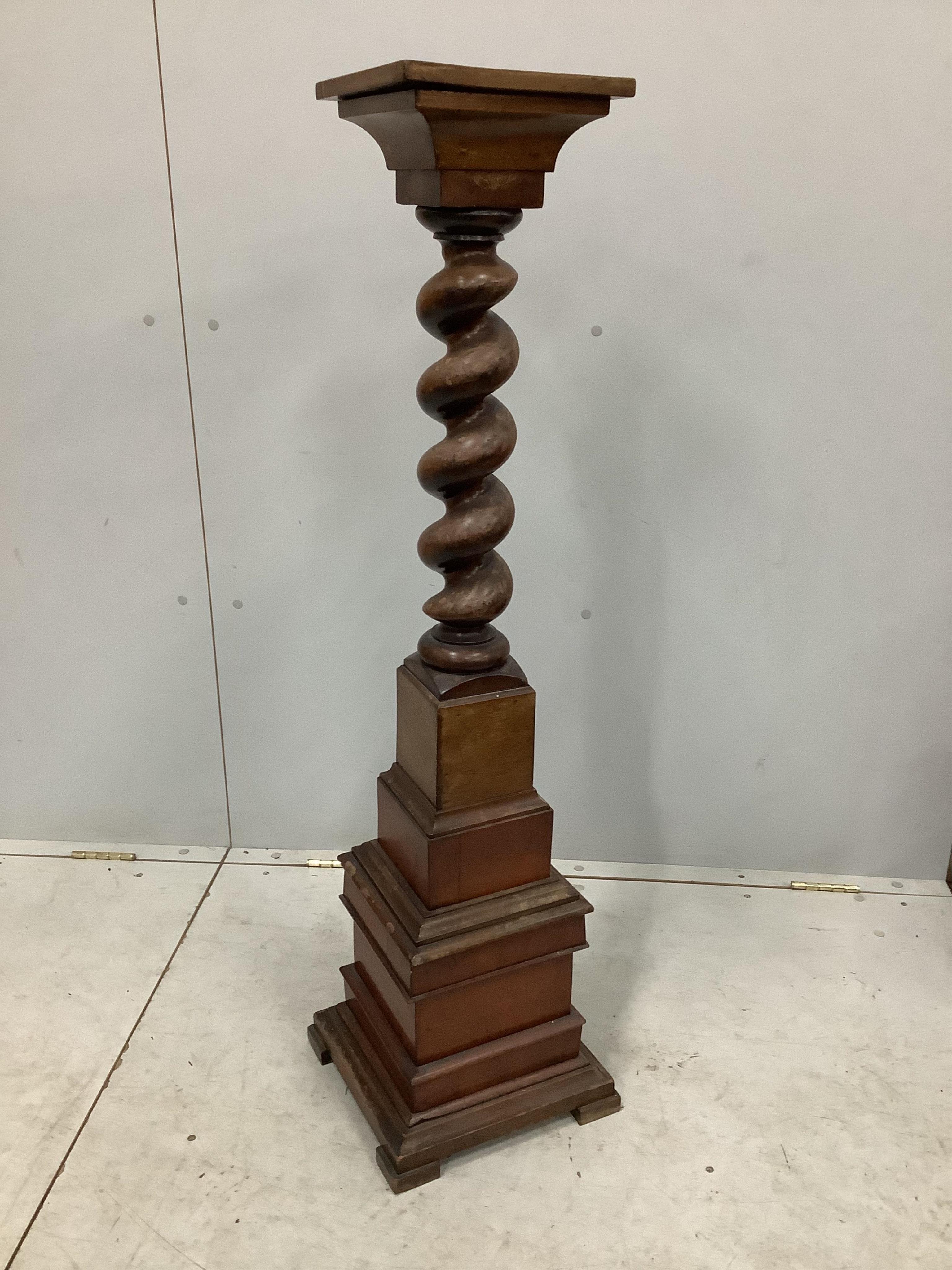 A Victorian and later mahogany twist column pedestal, height 118cm. Condition - fair